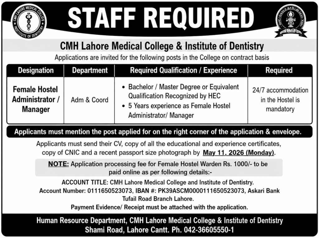 CMH Lahore Medical College Jobs