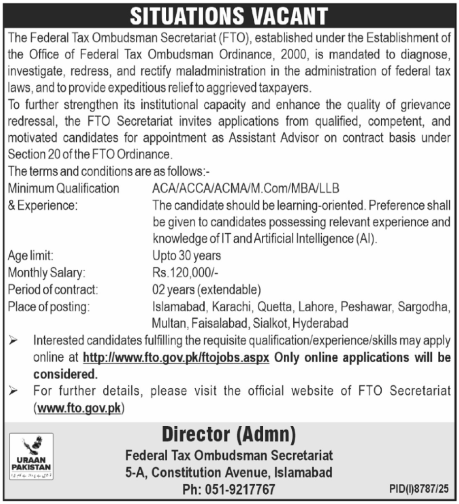 Federal Tax Ombudsman Secretariat Jobs